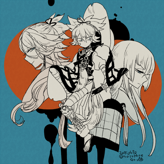 sayo samonji, souza samonji, and kousetsu samonji (touken ranbu) drawn by l_hakase