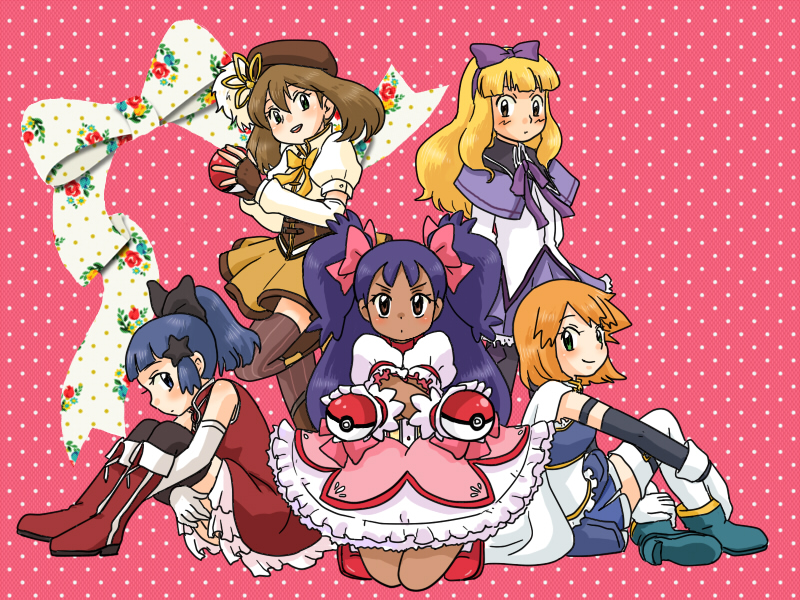 akemi homura, kaname madoka, miki sayaka, sakura kyoko, tomoe mami, and 7 more (pokemon and 4 more) drawn by kurumi_(forte)