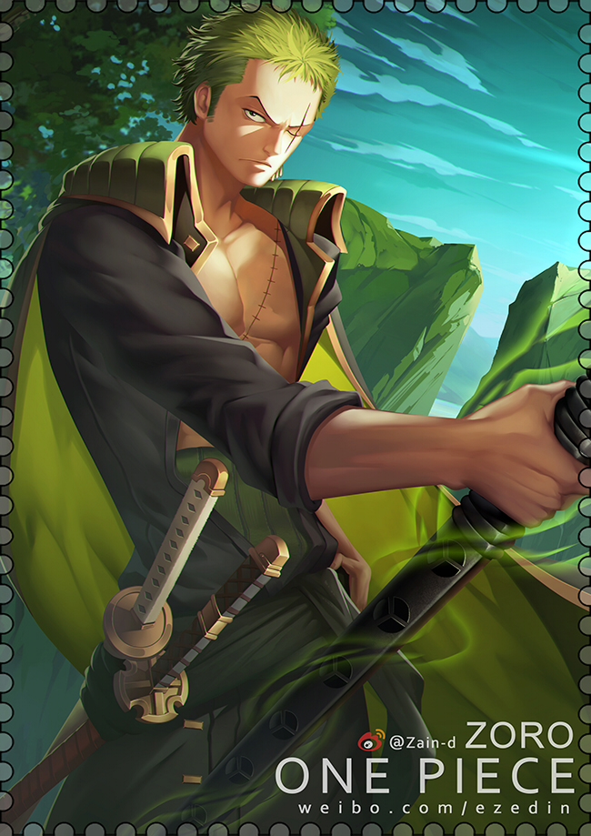 roronoa zoro (one piece) drawn by zhang_ding