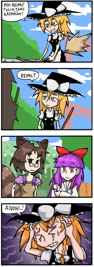 hakurei reimu, kirisame marisa, futatsuiwa mamizou, sayo, and manuke (touhou and 1 more) drawn by setz