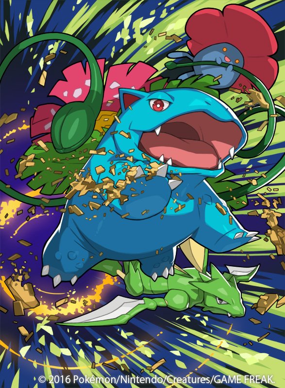 venusaur, vileplume, and scyther (pokemon and 1 more) drawn by saitou_naoki