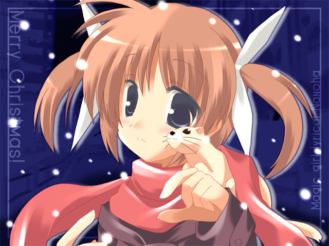 takamachi nanoha and yuuno scrya (lyrical nanoha and 1 more) drawn by kubotan_(snow-covered)
