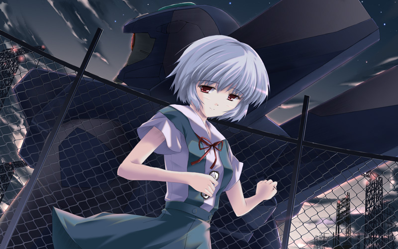 ayanami rei and eva 00 (neon genesis evangelion) drawn by ryoumoto_ken