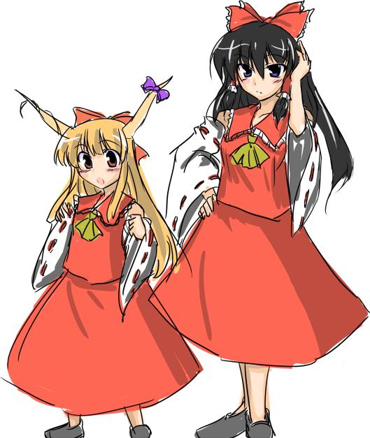 hakurei reimu and ibuki suika (touhou) drawn by generic_ooban_yaki