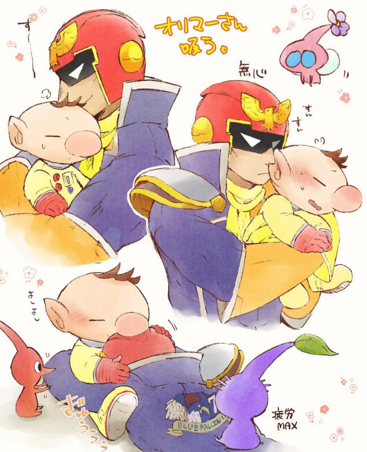 red pikmin, olimar, purple pikmin, captain falcon, and winged pikmin (super smash bros. and 2 more) drawn by ukyo_(80123)