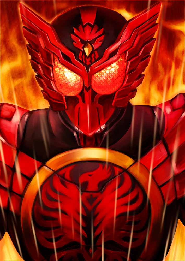 kamen rider ooo and tajador (kamen rider and 1 more) drawn by yusao