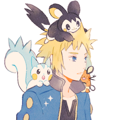 pachirisu, emolga, dedenne, and volkner (pokemon and 1 more) drawn by ryokuno_green