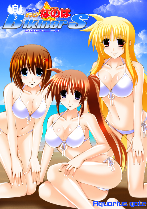 fate testarossa, takamachi nanoha, and yagami hayate (lyrical nanoha and 1 more) drawn by engo_(aquawatery)