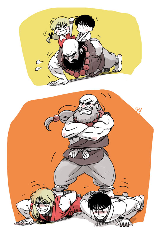 ryu, ken masters, and gouken (street fighter) drawn by kamei_(yokoshima-ko)