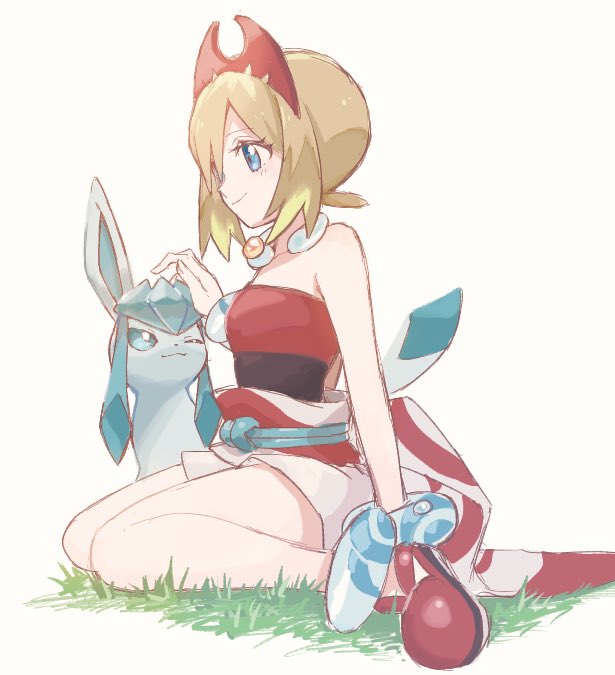 glaceon and irida (pokemon and 1 more) drawn by mozu_(teluto)