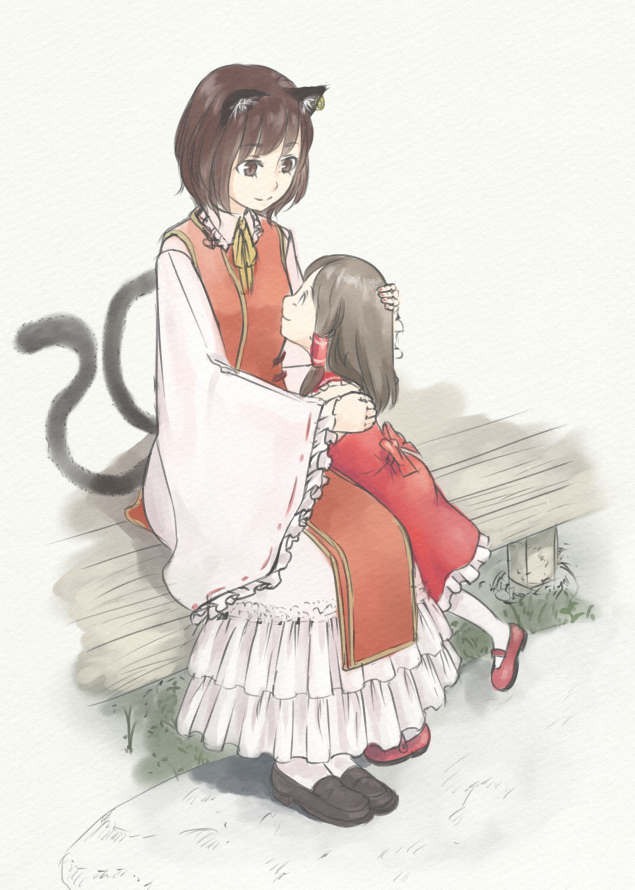 hakurei reimu and chen (original and 1 more) drawn by kitano_(kitanosnowwhite)
