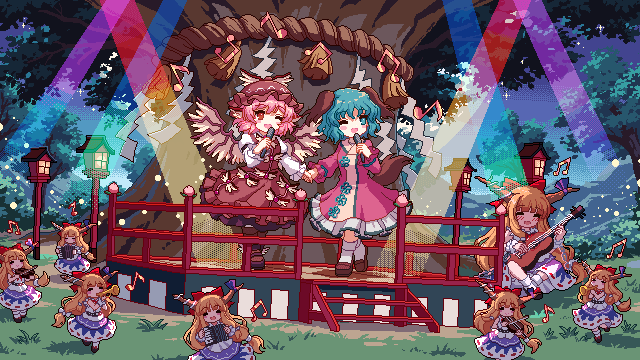 mystia lorelei, ibuki suika, and kasodani kyouko (touhou and 1 more) drawn by kumio