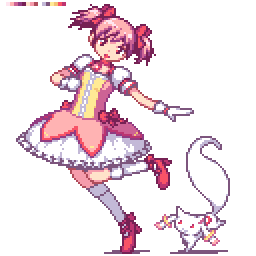 kaname madoka and kyubey (mahou shoujo madoka magica) drawn by tsukikusa_(hirukawa_sh)
