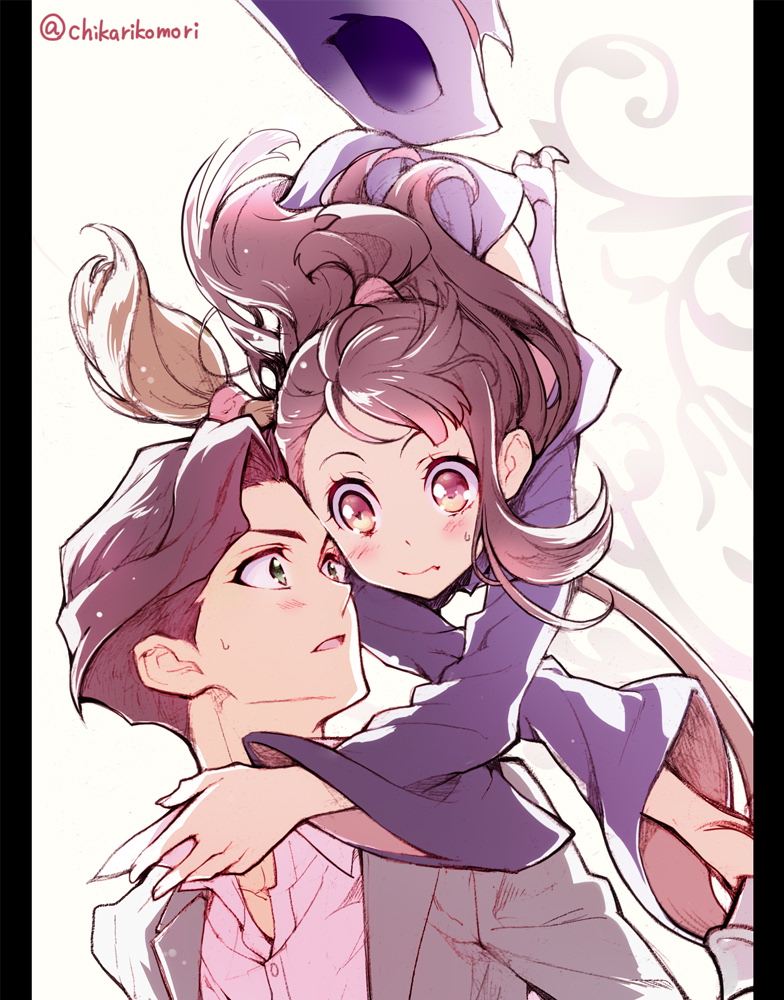 kagari atsuko and andrew hanbridge (little witch academia) drawn by chikariya