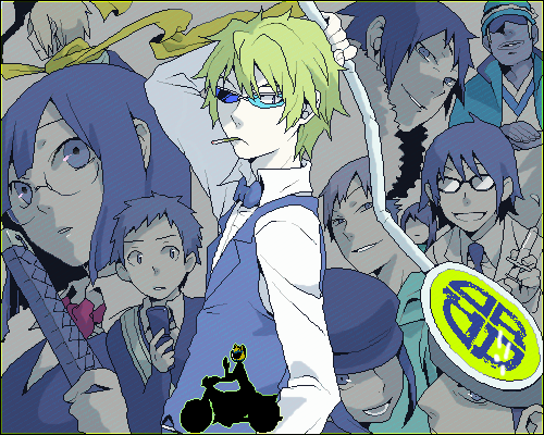 sonohara anri, heiwajima shizuo, celty sturluson, ryuugamine mikado, kida masaomi, and 6 more (durarara!!) drawn by ha.skr_(hasukara)