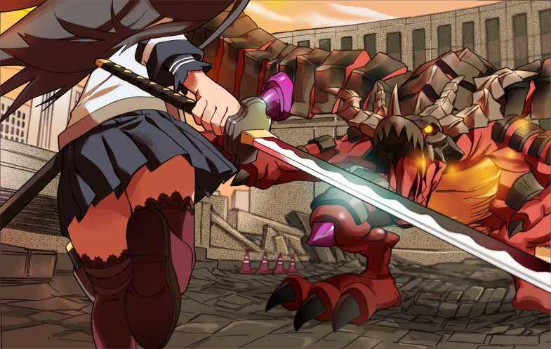 samurai and katanako (7th dragon and 1 more) drawn by nyoro_(nyoronyoro000)