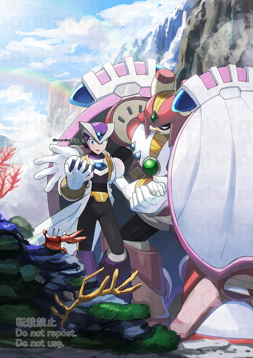 gate and shield sheldon (mega man and 2 more) drawn by yamanashi_taiki
