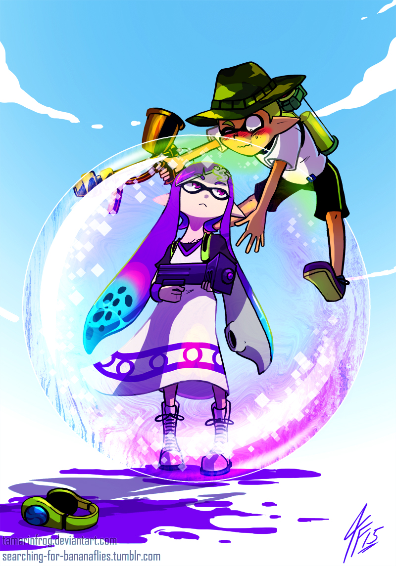 inkling player character, inkling girl, inkling boy, and ikamusume (splatoon and 2 more) drawn by tamarinfrog