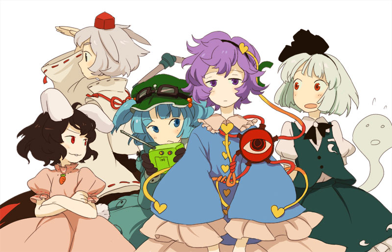 konpaku youmu, komeiji satori, inubashiri momiji, kawashiro nitori, and inaba tewi (touhou) drawn by iwamoto_zerogo