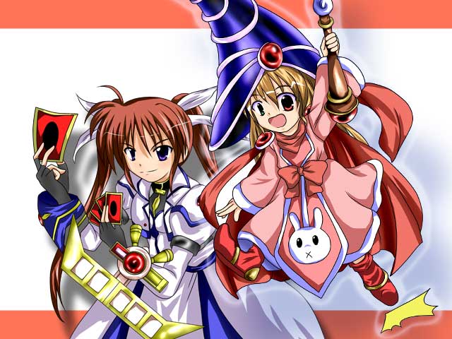 takamachi nanoha, raising heart, vivio, and card ejector (yu-gi-oh! and 3 more)