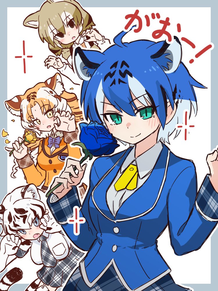 white tiger, maltese tiger, golden tabby tiger, and thylacine (kemono friends) drawn by da_(bobafett)
