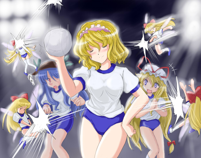 alice margatroid, yakumo yukari, hinanawi tenshi, and shanghai doll (touhou) drawn by flx