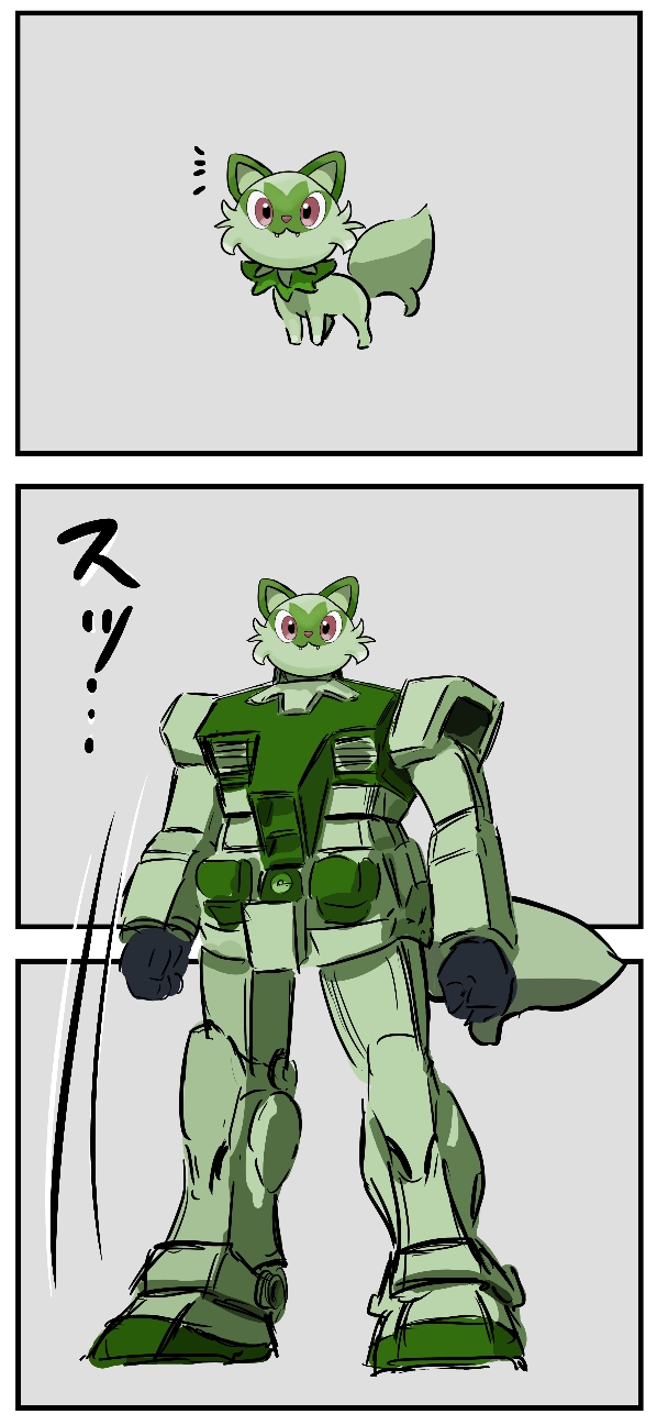 sprigatito and rx-78-2 gundam (pokemon and 2 more) drawn by cacomistle_(artist)
