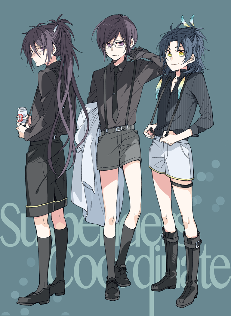 yagen toushirou, taikogane sadamune, and fudou yukimitsu (touken ranbu) drawn by noeru_(putty)