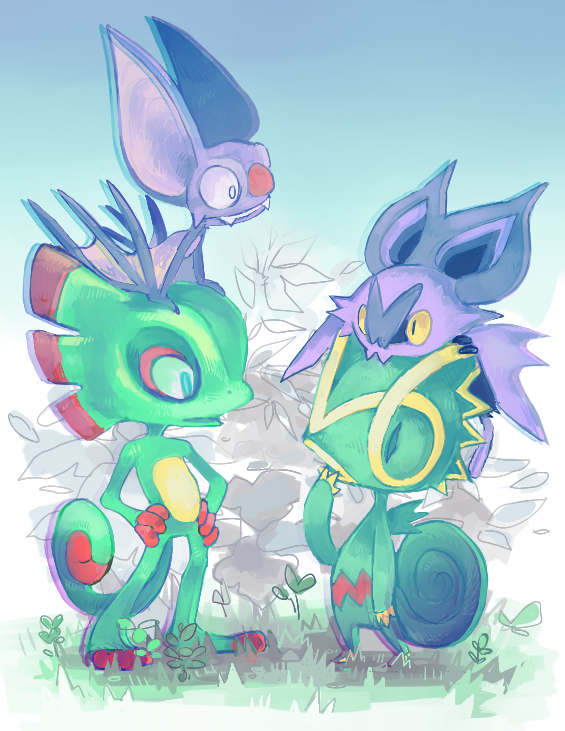 kecleon, noibat, yooka, and laylee (pokemon and 1 more) drawn by 8r00t4l