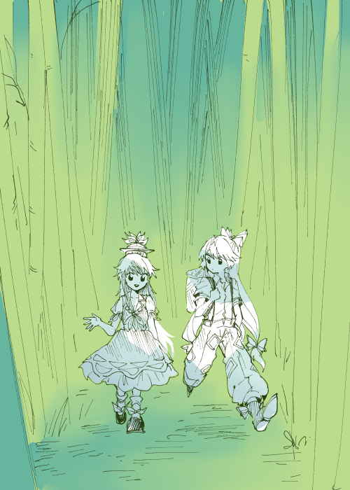 fujiwara no mokou and kamishirasawa keine (touhou) drawn by itomugi-kun