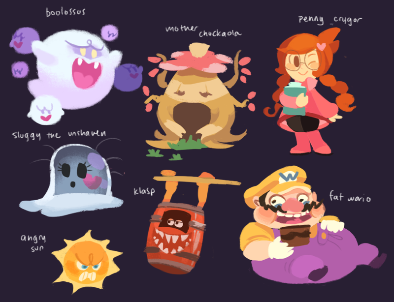 boo, wario, penny crygor, angry sun, klasp, and 4 more (mario and 10 more) drawn by gigi_d.g.