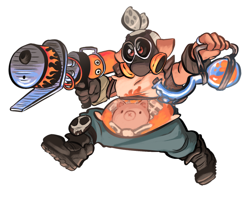 inkling player character and roadhog (splatoon and 3 more) drawn by funkgamut