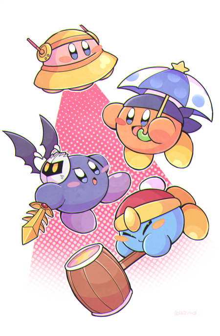 kirby, meta knight, king dedede, bandana waddle dee, and ufo kirby (kirby and 1 more) drawn by midooka_(o_k_k)