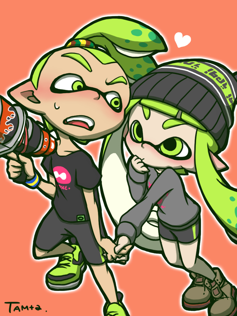 inkling player character, inkling girl, and inkling boy (splatoon and 1 more) drawn by tama_2400