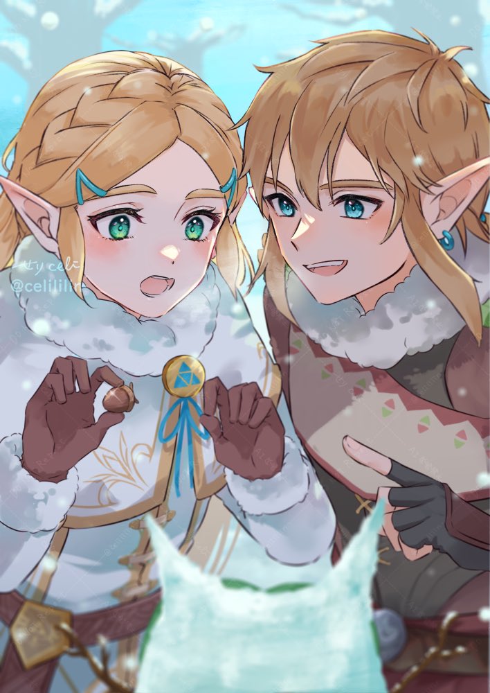 link and princess zelda (the legend of zelda and 1 more) drawn by seri_(yuukasakura)