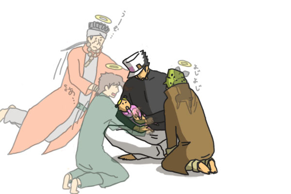 joseph joestar, kujo jotaro, kujo jolyne, kakyoin noriaki, mohammed avdol, and 1 more (jojo no kimyou na bouken and 3 more) drawn by imoichi