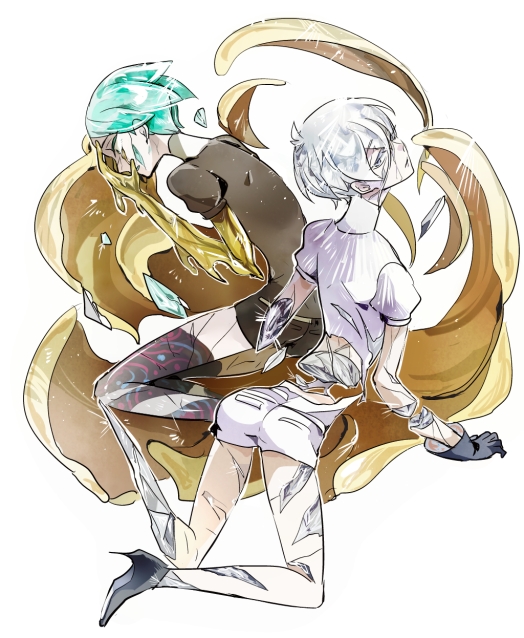 phosphophyllite and antarcticite (houseki no kuni) drawn by shumiko_(kamenokoueki)