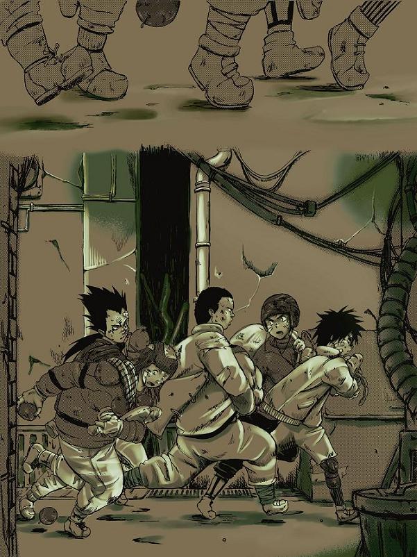dokuga, tetsujo, ton, saji, and ushishimada (dorohedoro) drawn by yoshimoto_(pag_dog)