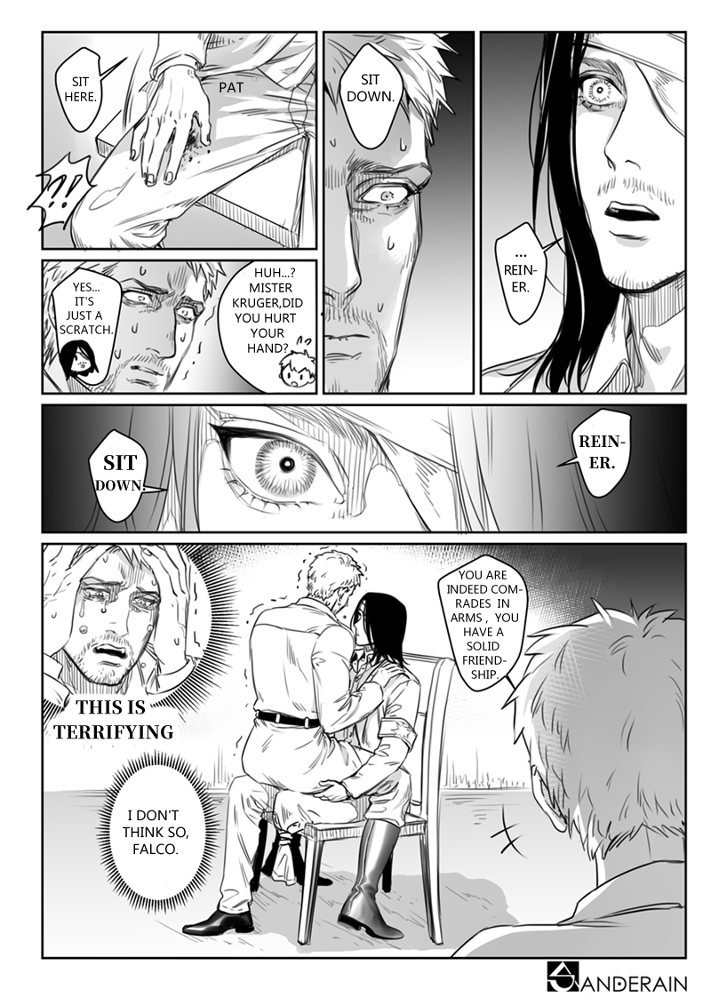 eren yeager, reiner braun, and falco grice (shingeki no kyojin) drawn by anderain