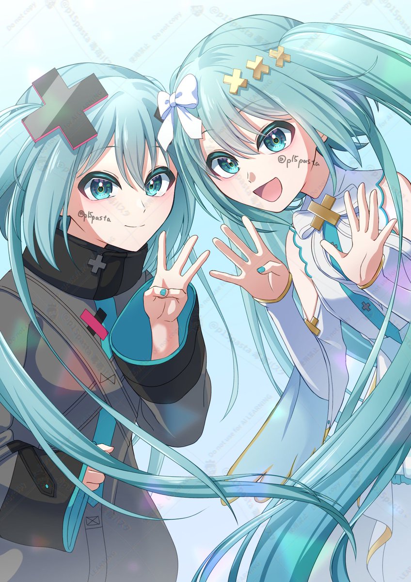 hatsune miku, batsu miku, and hiramado miku (vocaloid and 3 more) drawn by dokuichigo_pasta