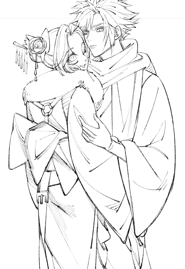 cloud strife and aerith gainsborough (final fantasy and 2 more) drawn by wakakusa-e