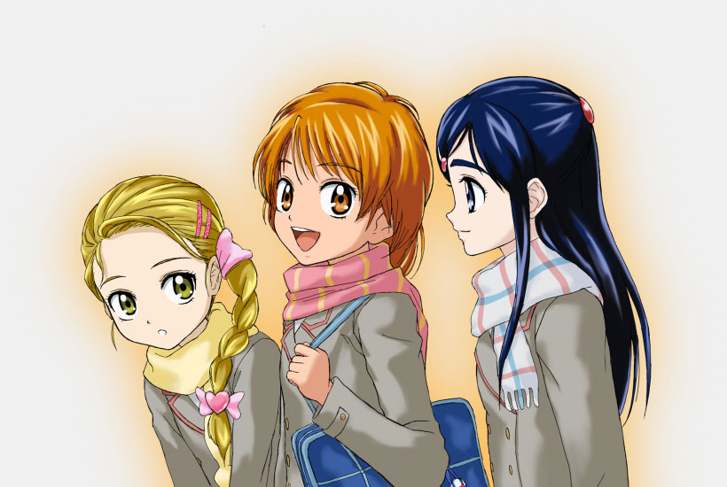 misumi nagisa, yukishiro honoka, and kujou hikari (precure and 2 more) drawn by hajime_(caramel_toone)
