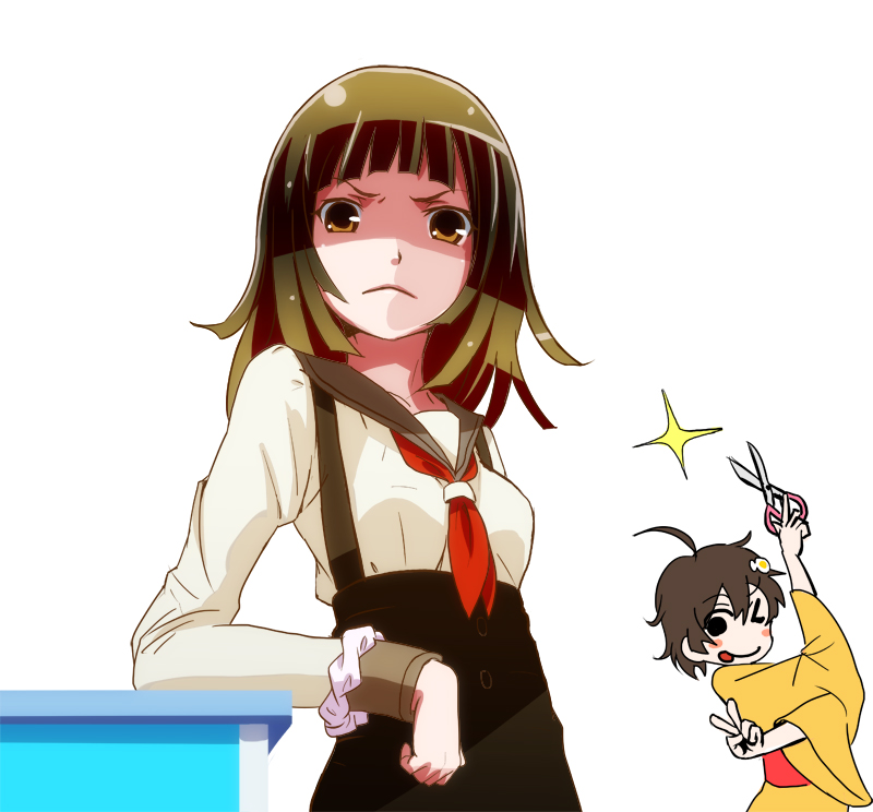 sengoku nadeko and araragi tsukihi (monogatari) drawn by s.h.v