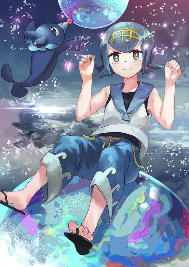 lana and popplio (pokemon and 1 more) drawn by geisha-geisha-