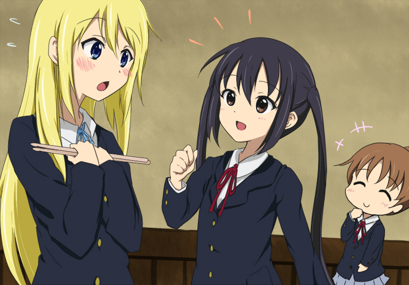 nakano azusa, hirasawa ui, and saitou sumire (k-on! and 1 more) drawn by chigusa