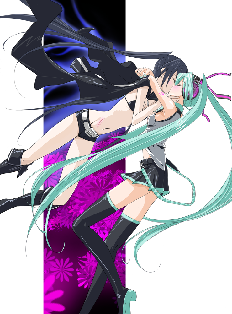 hatsune miku and black rock shooter (vocaloid and 1 more) drawn by chocomark