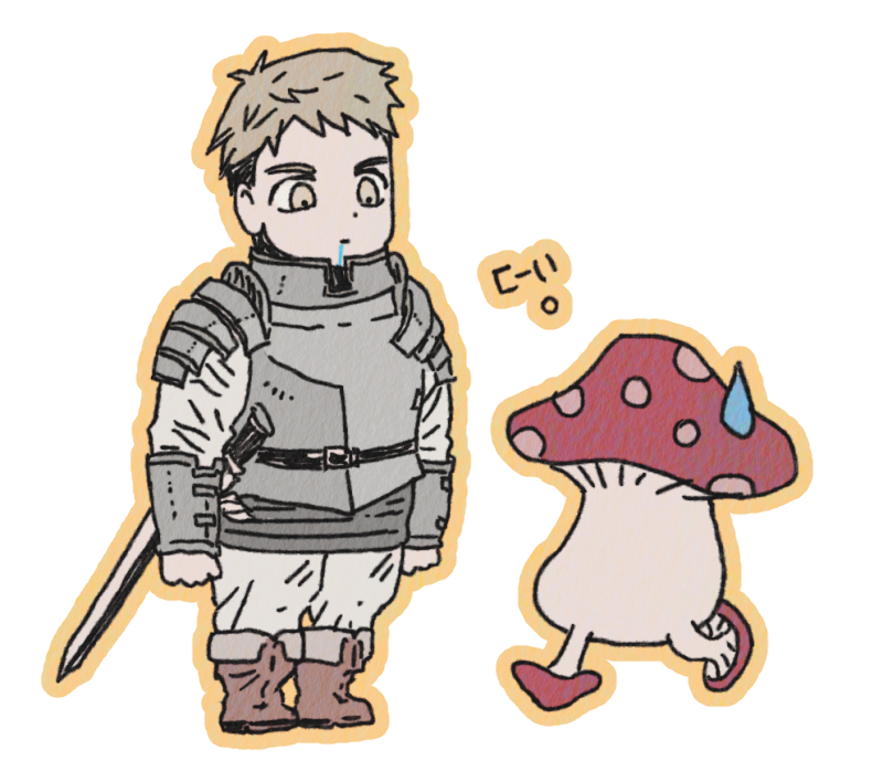 laios touden and walking mushroom (dungeon meshi) drawn by hamdungbbung