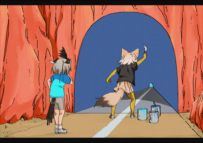 coyote and greater roadrunner (kemono friends and 1 more) drawn by yuuki_(yuuki333)