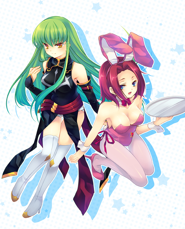 c.c. and kouzuki kallen (code geass) drawn by shinia