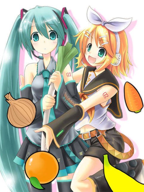 hatsune miku and kagamine rin (vocaloid) drawn by komone_ushio